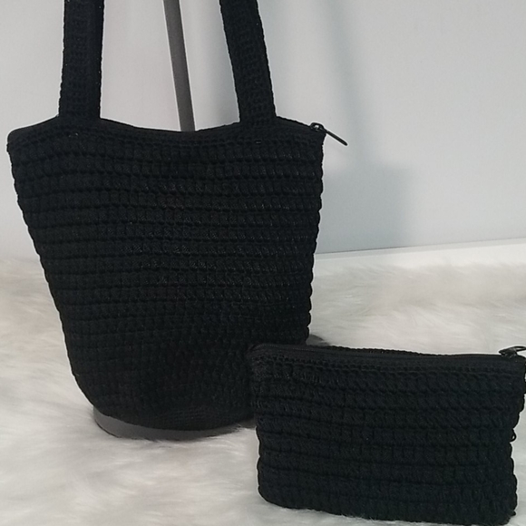 Charter Club Handbags - CHARTER CLUB TWO PIECE BLACK CROCHET PURSE / WCASE